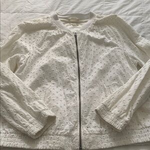 J. Crew White Eyelet Bomber Jacket